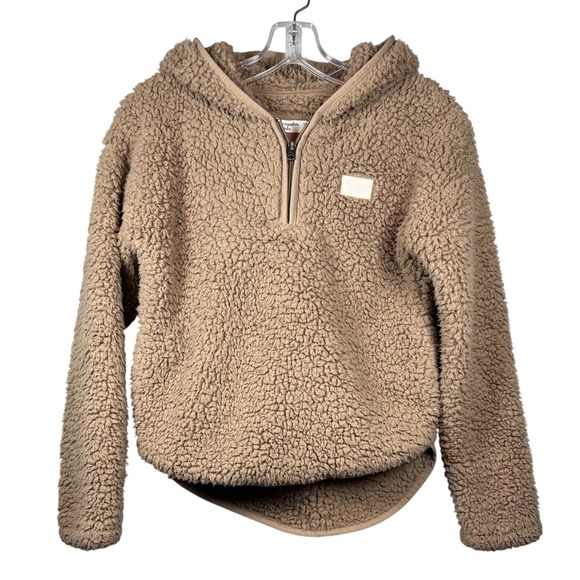 ABERCROMBIE & FITCH Kids Teddy Bear Fleece, 1/2 Zip Hooded Jacket, Size 11-12 - Picture 1 of 9